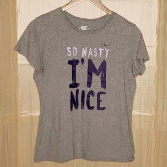 Nike Womens Slim Fit Grey Nasty Nice Short Sleeve Top XL - Picture 1 of 4